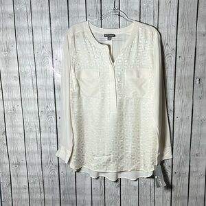 Go Silk 100% Silk Blouse Two Front Pockets 1x Ivory